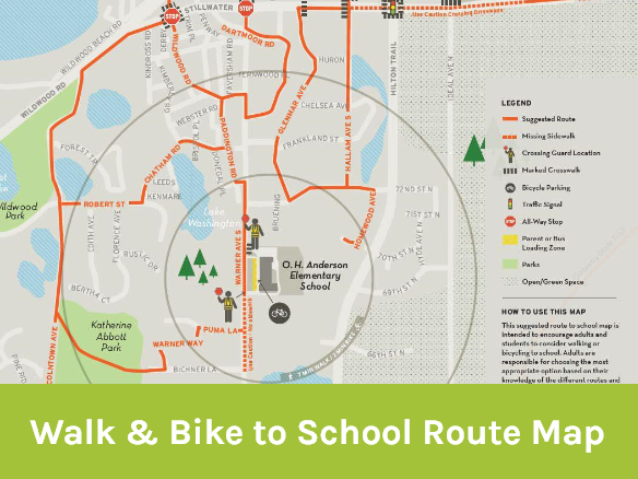 Image of a walk or bike to school route map.